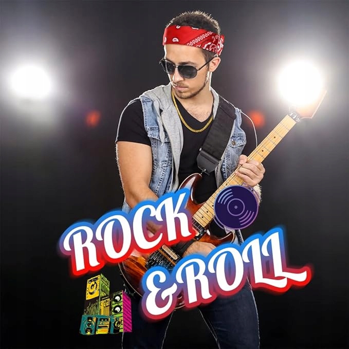 Zestaw RETRO ROCKMAN 2×Bandana czarna+czerwona +Łańcuch+Okulary LATA 80 90 - obrazek 6