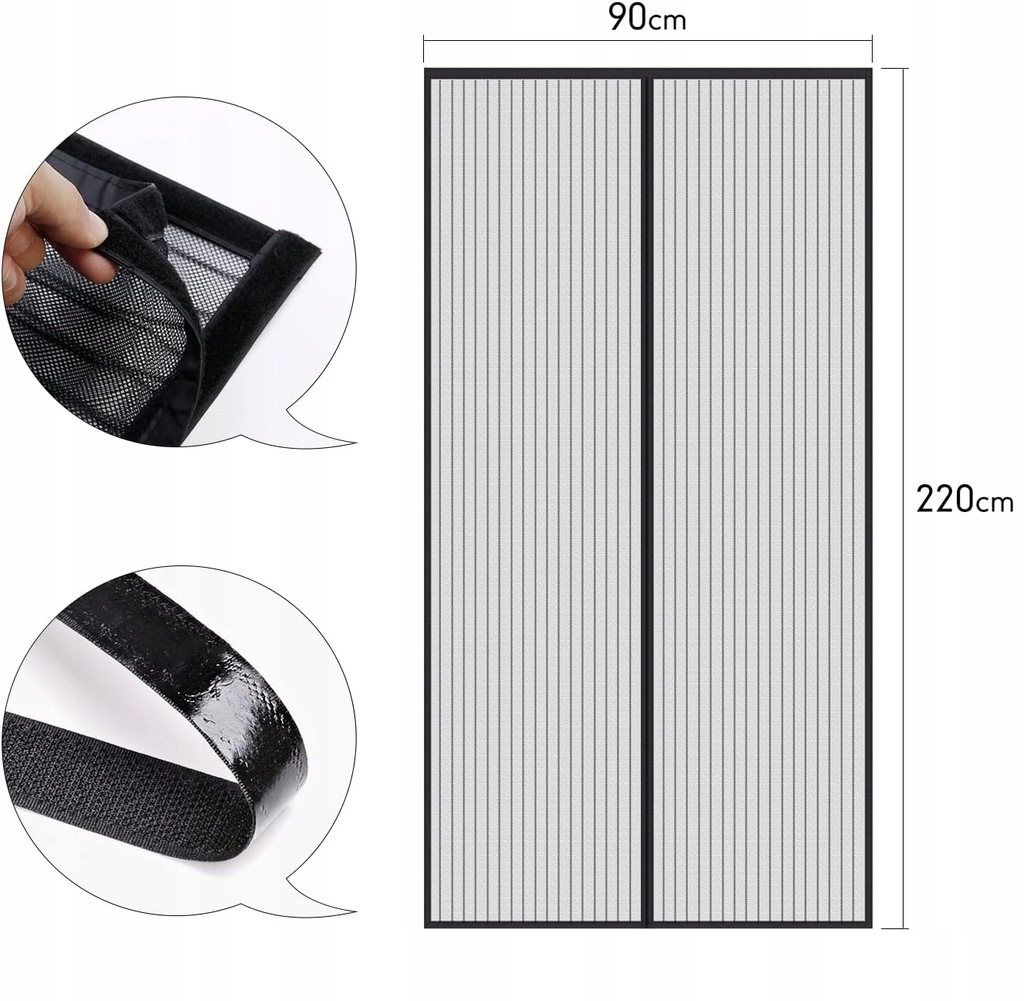 MOSKITIERA MAGNETYCZNA 90 x 220cm NA DRZWI SIATKA NA KOMARY OWADY DO DRZWI - obrazek 3