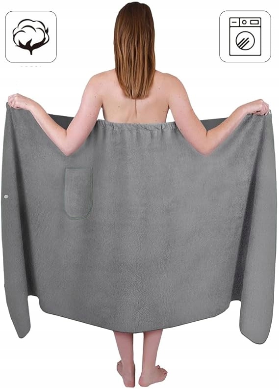 KILT DO SAUNY DAMSKI RĘCZNIK DO SAUNY DŁUGI Z KIESZENIĄ Z GUZIKAMI SZARY