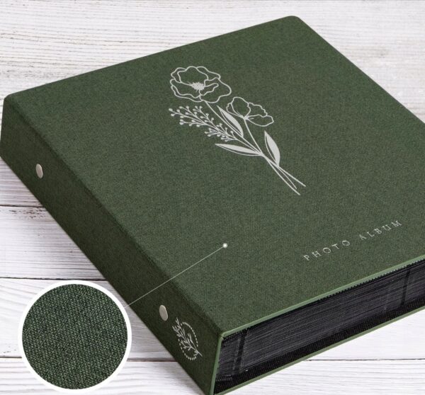 ALBUM FOTOGRAFICZNY NA ZDJĘCIA LNIANY 600 KIESZENI 11,5 x 15 cm ZIELONY XL