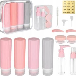 16 Silikonowych Butelek Podróżnych na Kosmetyki 100ml różowo-szare YoHyien