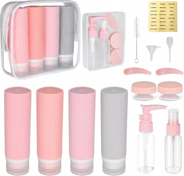 16 Silikonowych Butelek Podróżnych na Kosmetyki 100ml różowo-szare YoHyien