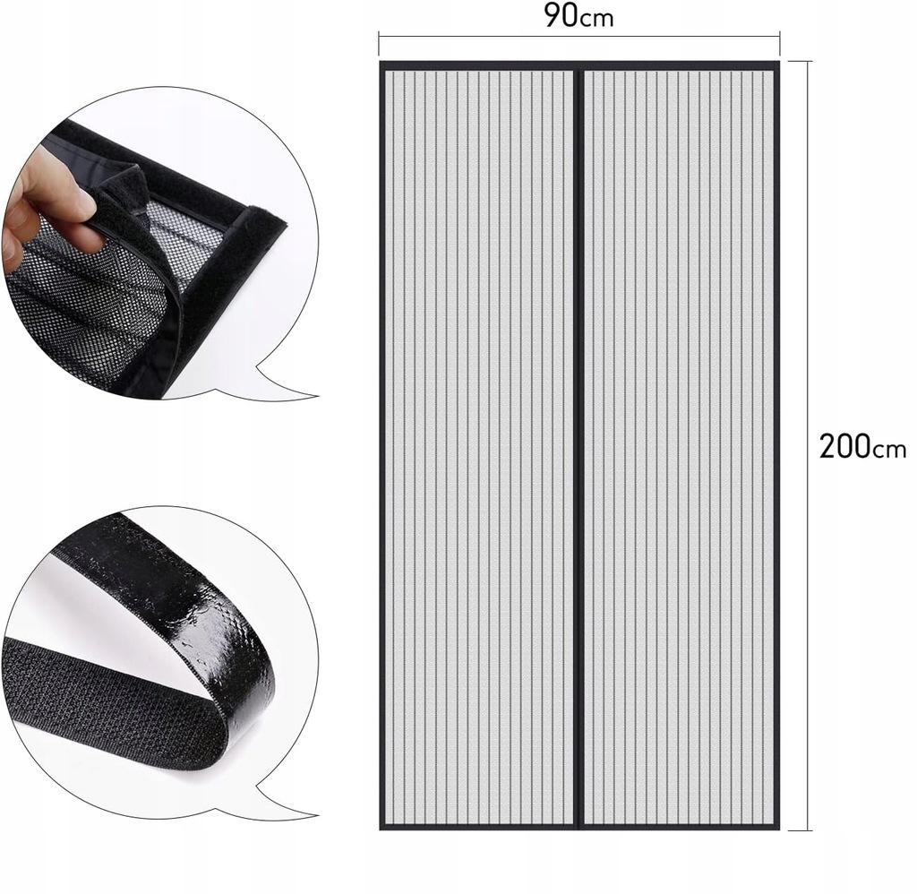 MOSKITIERA MAGNETYCZNA 90 x 200cm NA DRZWI SIATKA NA KOMARY OWADY DO DRZWI - obrazek 3