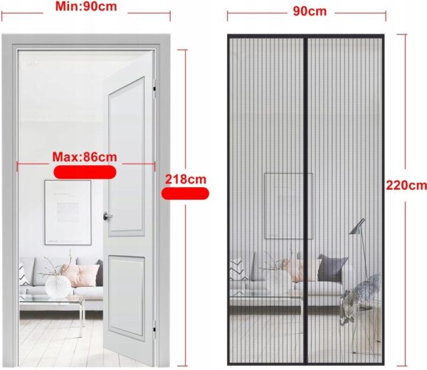 MOSKITIERA MAGNETYCZNA 90 x 220cm NA DRZWI SIATKA NA KOMARY OWADY DO DRZWI