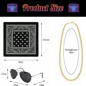 Zestaw RETRO ROCKMAN 2×Bandana czarna+czerwona +Łańcuch+Okulary LATA 80 90 - obrazek 2