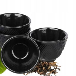 Japońskie Czarki Żeliwne filiżanki do Herbaty 100ml 4 sztuki Czarne
