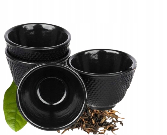 Japońskie Czarki Żeliwne filiżanki do Herbaty 100ml 4 sztuki Czarne