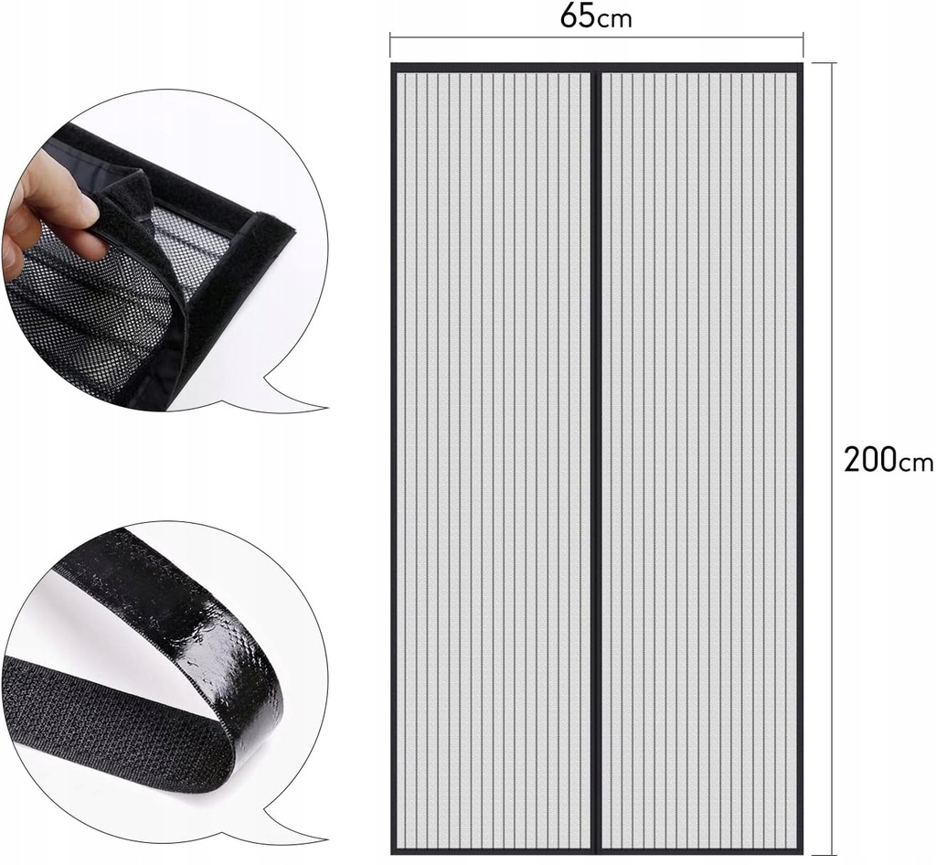 MOSKITIERA MAGNETYCZNA 65 x 200cm NA DRZWI SIATKA NA KOMARY OWADY DO DRZWI - obrazek 3