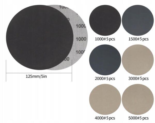 PAPIER ŚCIERNY ARKUSZE 125mm OKRĄGŁE TARCZE ŚCIERNE GRADACJE 30 SZTUK