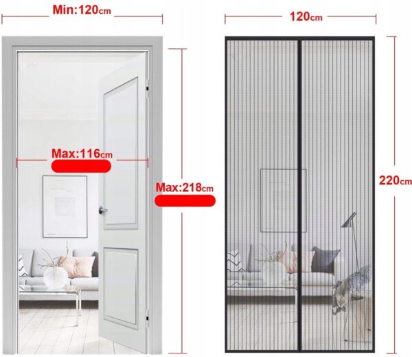 MOSKITIERA MAGNETYCZNA NA DRZWI 120 x 220cm SIATKA NA KOMARY OWADY DO DRZWI