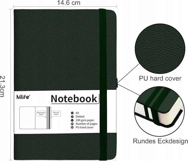 Zeszyt A5 NOTATNIK W KROPKI 360 STRON 100 G/M² TWARDY 360 kartek zielony