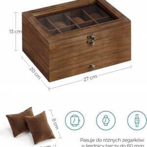 ETUI na ZEGARKI SZKATUŁKA 8 PRZEGRÓDEK ORGANIZER PUDEŁKO BIŻUTERIA SZUFLADA - obrazek 4