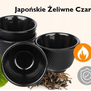 Japońskie Czarki Żeliwne filiżanki do Herbaty 100ml 4 sztuki Czarne - obrazek 3