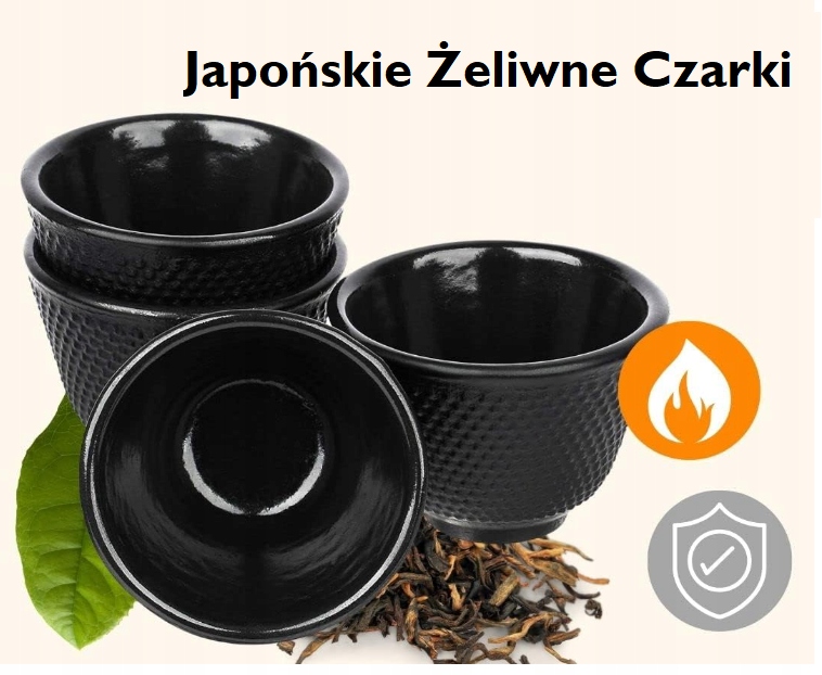 Japońskie Czarki Żeliwne filiżanki do Herbaty 100ml 4 sztuki Czarne - obrazek 3
