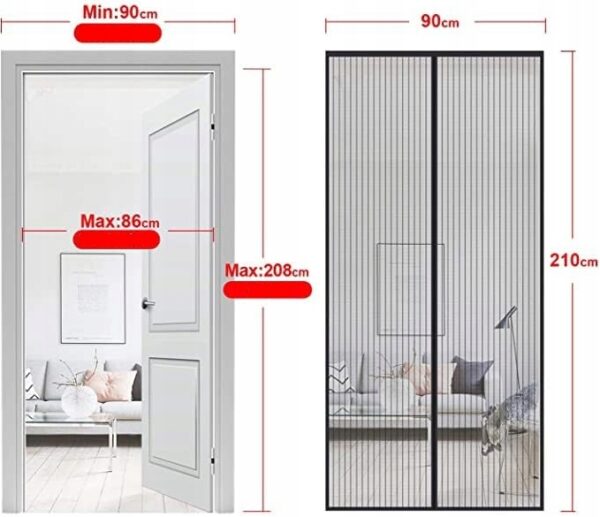 MOSKITIERA MAGNETYCZNA 90 x 210cm NA DRZWI SIATKA NA KOMARY OWADY DO DRZWI