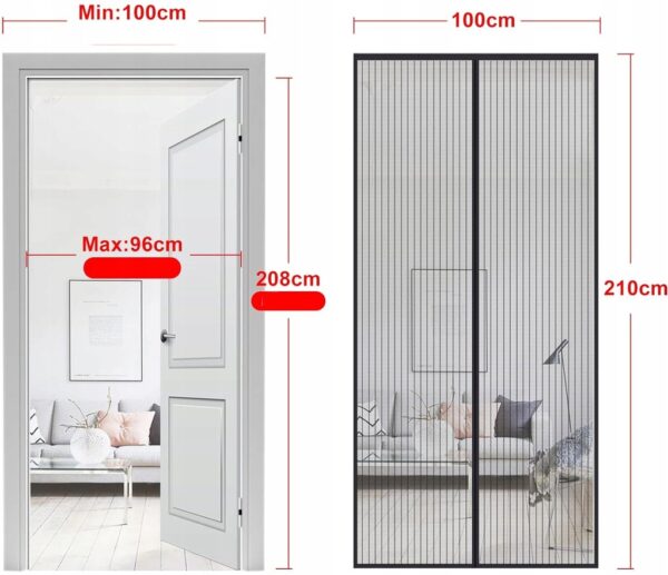 MOSKITIERA MAGNETYCZNA 100 x 210cm NA DRZWI SIATKA NA KOMARY OWADY DO DRZWI