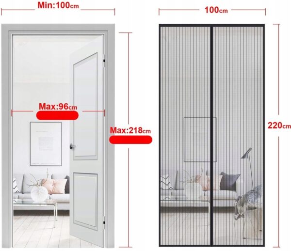 MOSKITIERA MAGNETYCZNA 100 x 220cm NA DRZWI SIATKA NA KOMARY OWADY DO DRZWI