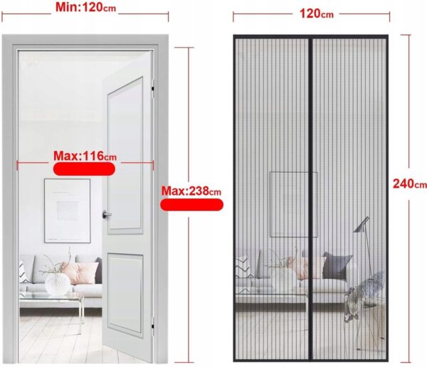 MOSKITIERA MAGNETYCZNA 120 x 240cm NA DRZWI SIATKA NA KOMARY OWADY DO DRZWI