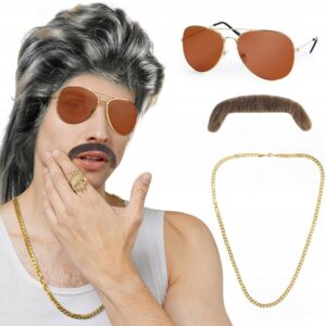 Zestaw RETRO ROCKMAN GANGSTER okulary +peruka +sygnet +łańcuch LATA 70 80 - obrazek 3