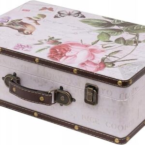 HMF DREWNIANA WALIZKA 38X26X13 CM VINTAGE DUŻA DEKORACYJNA RÓŻA POJEMNA