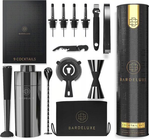 BarDeluxe Zestaw Barmanski, 12-częściowy, Zestaw Koktajlowy, Shaker 750 ml