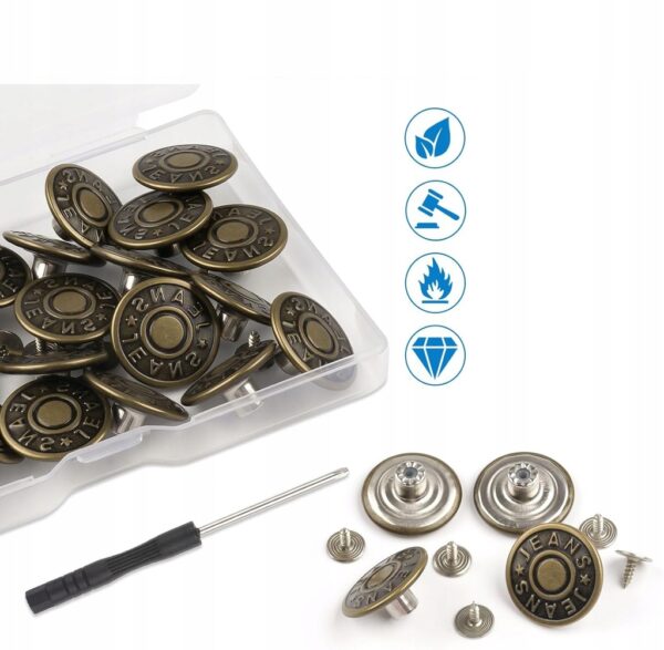 Metalowe guziki kształt okrągły fi 20 mm brązowy 24 szt.