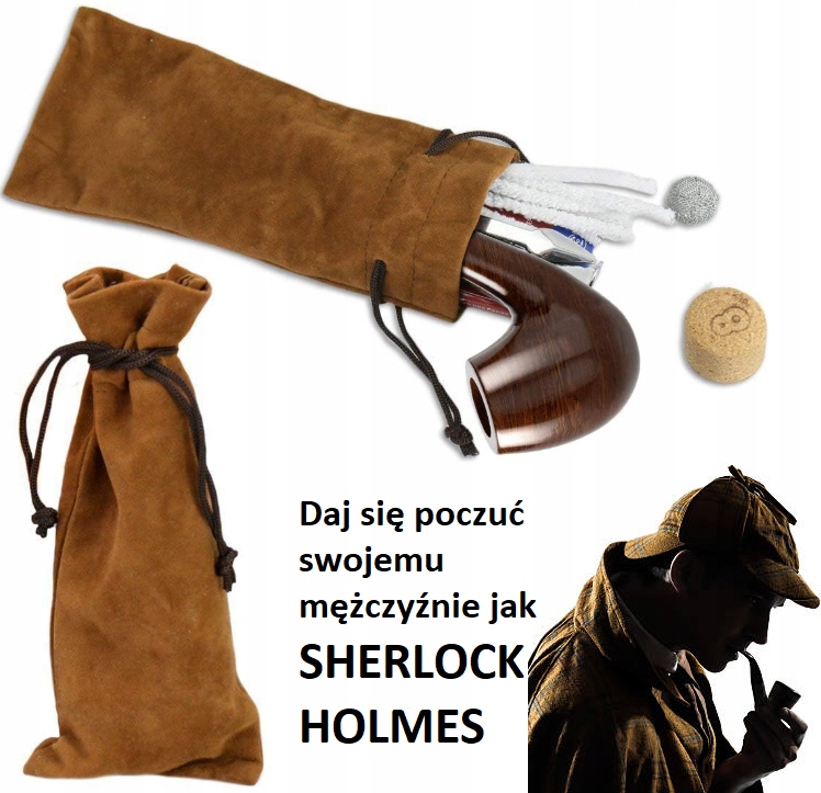 Zestaw do tytoniu hebanowa fajka z akcesoriami pudełko prezentowe drewniane - obrazek 1