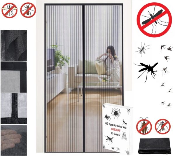 MOSKITIERA MAGNETYCZNA 90 x 200cm NA DRZWI SIATKA NA KOMARY OWADY DO DRZWI