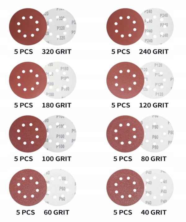 40x papier ścierny na rzep krążek 125 mm do szlifierki oscylacyjnej otwory