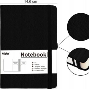 Zeszyt A5 NOTATNIK 360 STRON 100 G/M² TWARDY W KROPKI 360 kartek Czarny - obrazek 2
