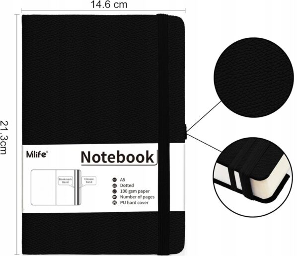 Zeszyt A5 NOTATNIK 360 STRON 100 G/M² TWARDY W KROPKI 360 kartek Czarny