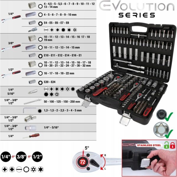 KS Tools 917.0779 1/4"+3/8"+1/2" ZESTAW KLUCZY NASADOWYCH WALIZKA 179-szt