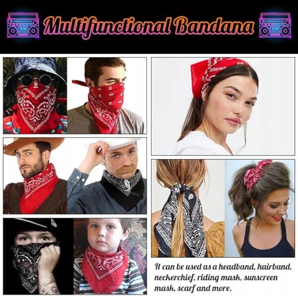 Zestaw RETRO ROCKMAN 2×Bandana czarna+czerwona +Łańcuch+Okulary LATA 80 90
