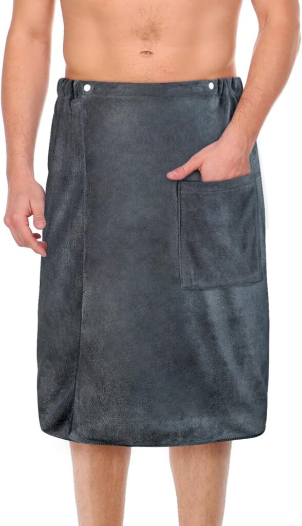 KILT DO SAUNY MĘSKI RĘCZNIK DŁUGI Z KIESZENIĄ GUZIKAMI CIEMNOSZARY