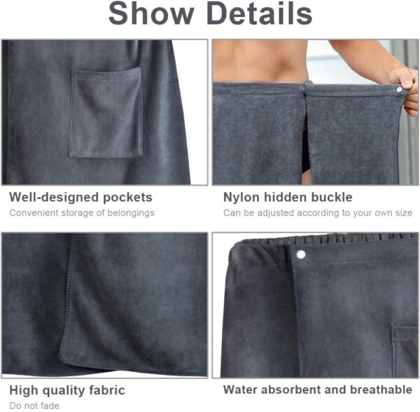 KILT DO SAUNY MĘSKI RĘCZNIK DŁUGI Z KIESZENIĄ GUZIKAMI CIEMNOSZARY