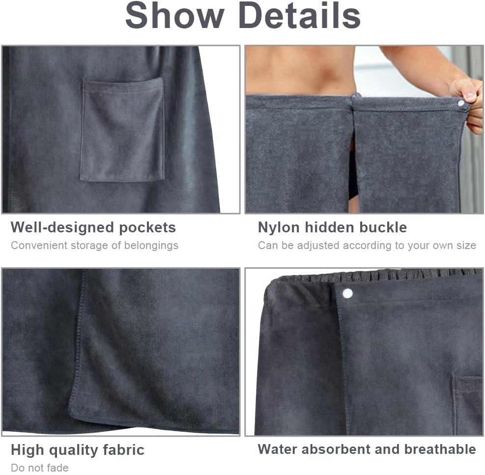 KILT DO SAUNY MĘSKI RĘCZNIK DŁUGI Z KIESZENIĄ GUZIKAMI CIEMNOSZARY - obrazek 3