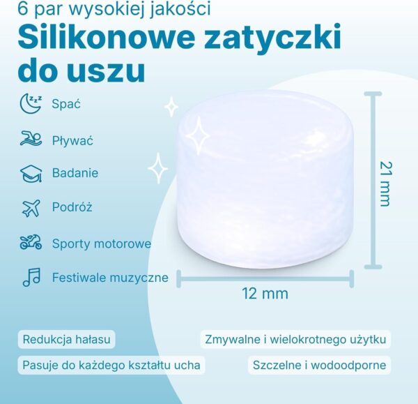 SILIKONOWE ZATYCZKI DO USZU STOPERY 6 par