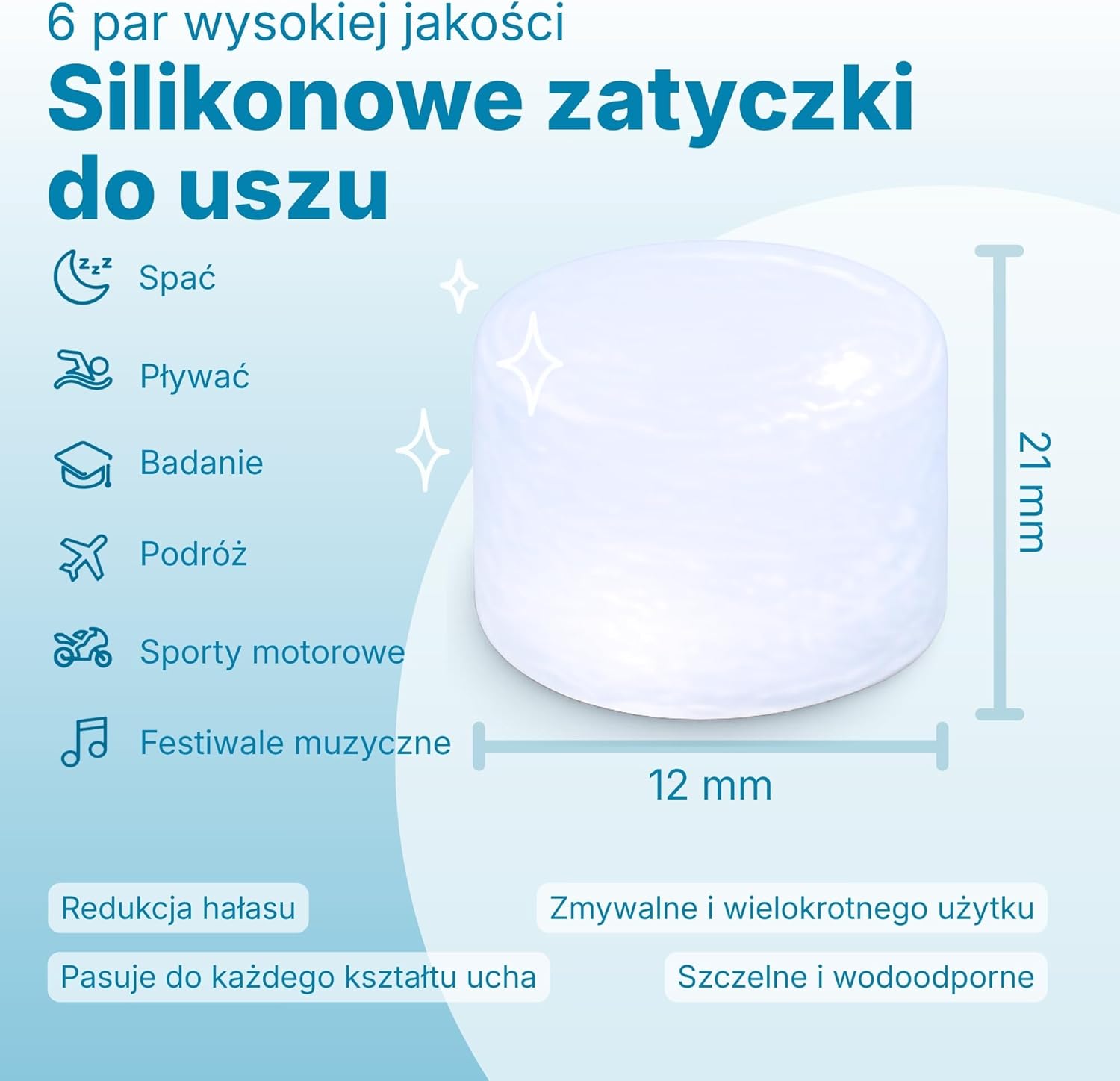SILIKONOWE ZATYCZKI DO USZU STOPERY 6 par - obrazek 4