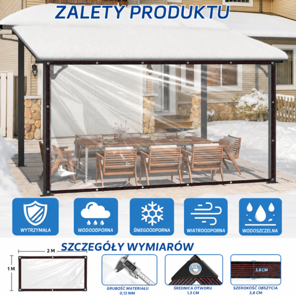Plandeka 2x1m 140g/m2 Wodoodporna z Oczkami Przezroczysta pro