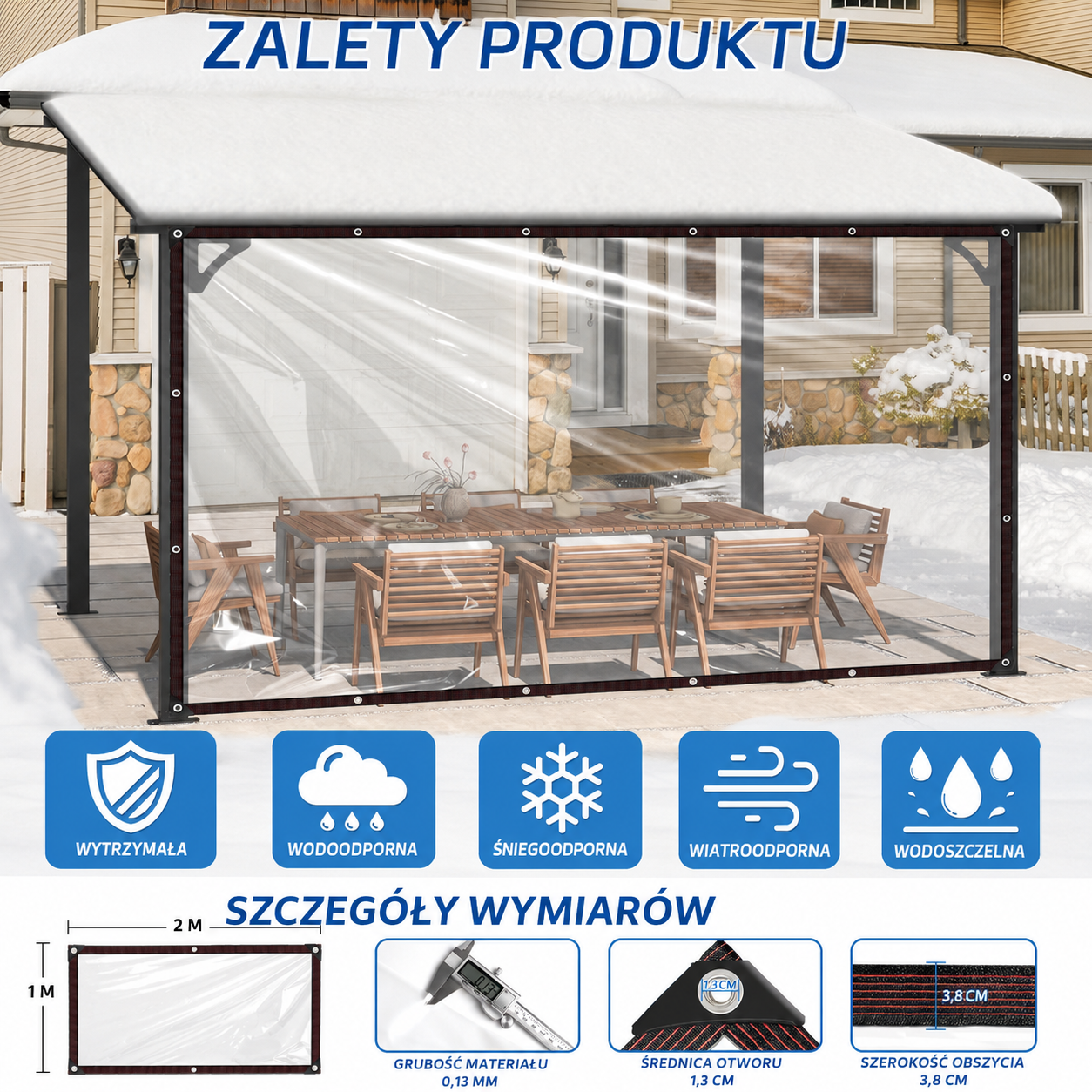 Plandeka 2x1m 140g/m2 Wodoodporna z Oczkami Przezroczysta pro - obrazek 4